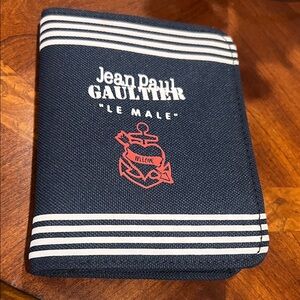 Jean Paul Gaultier Navy Canvas Pouch with White Stripes and Red Anchor